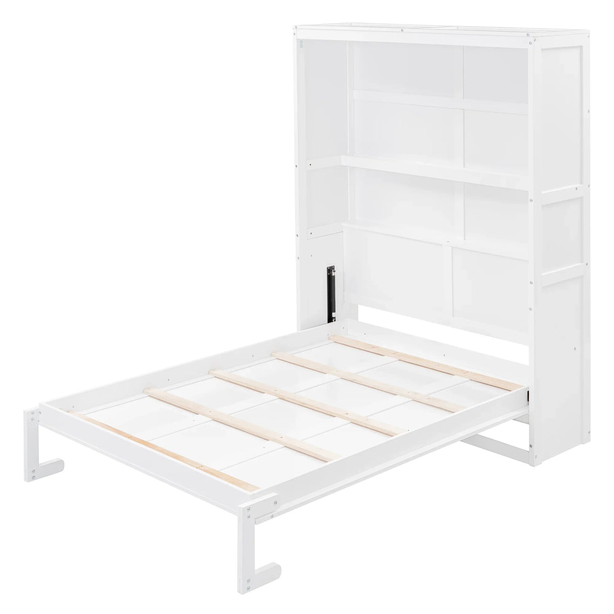 Harper & Bright Designs Full Size Murphy Bed with Shelves, Foldable Wall Bedframe w/Flexible Slats Support, Space-Saving Design, Can Be Folded Into Cabinet, White