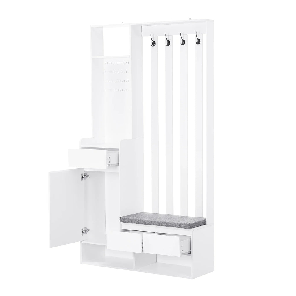 Harper & Bright Designs Farmhouse Hall Tree with Bench and Shoe Storage, Mudroom Bench with Coat Rack and Adjustable Shelves for Hallway, Living Room, White