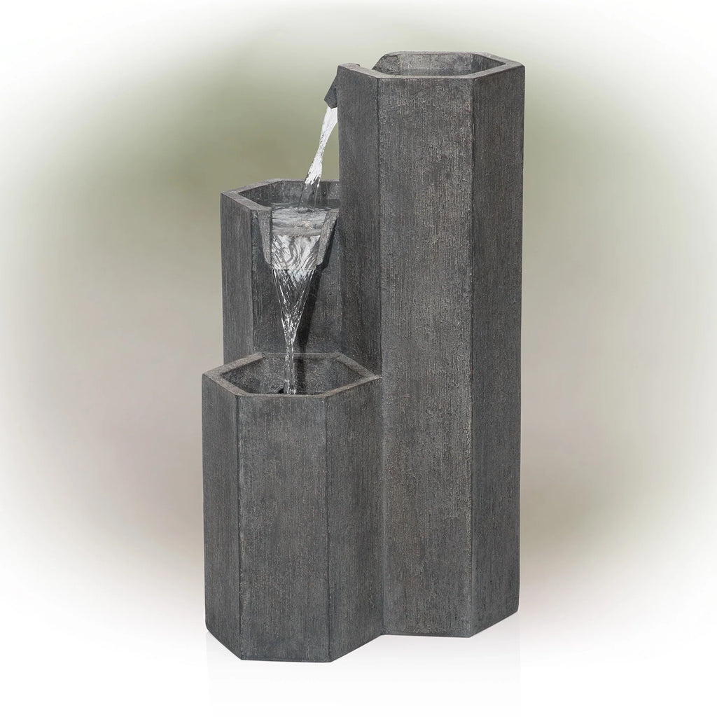 Alpine Corporation 25" Tall Modern 3-Tier Fountain for Indoor / Outdoor Yard Decor with LED Light
