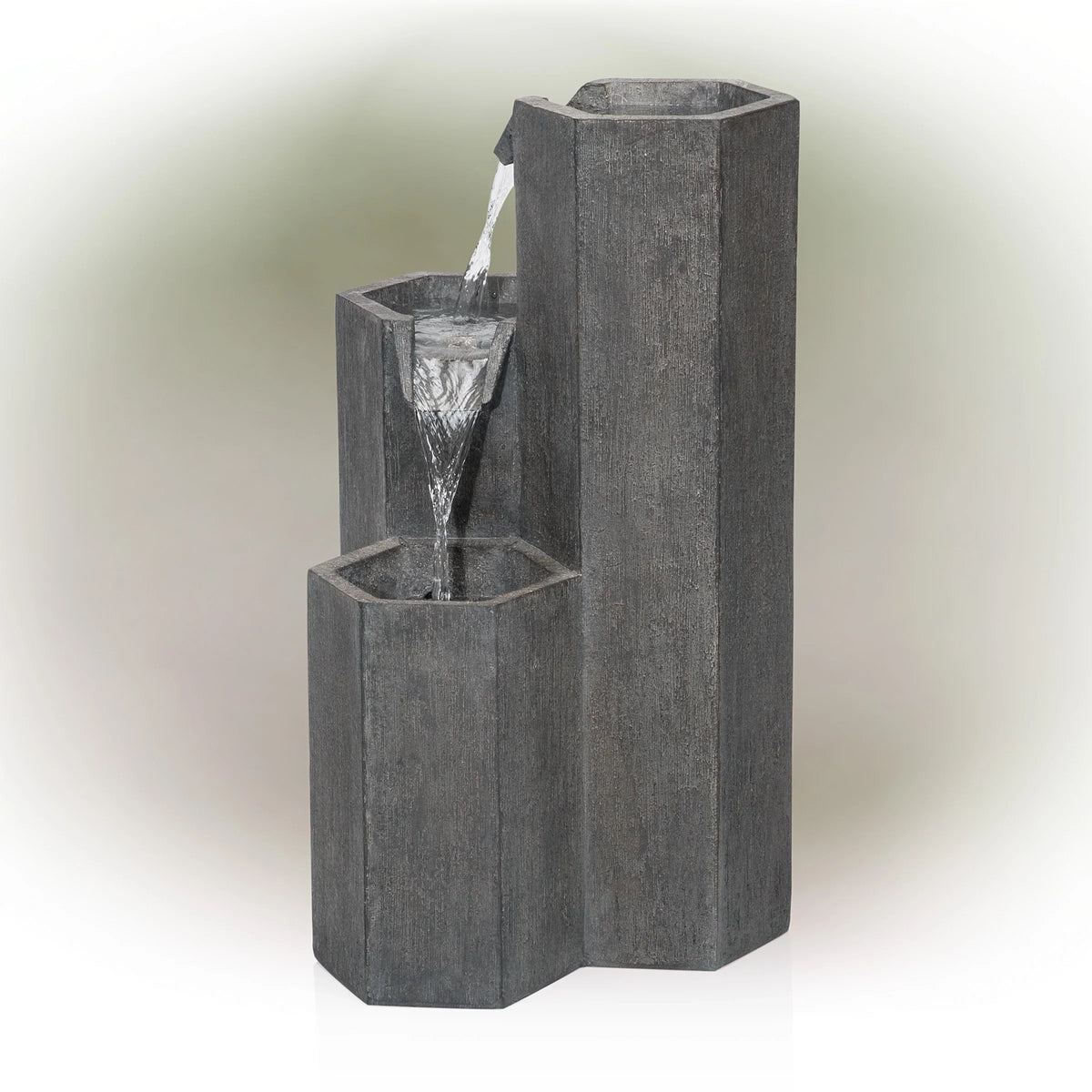 Alpine Corporation 25" Tall Modern 3-Tier Fountain for Indoor / Outdoor Yard Decor with LED Light