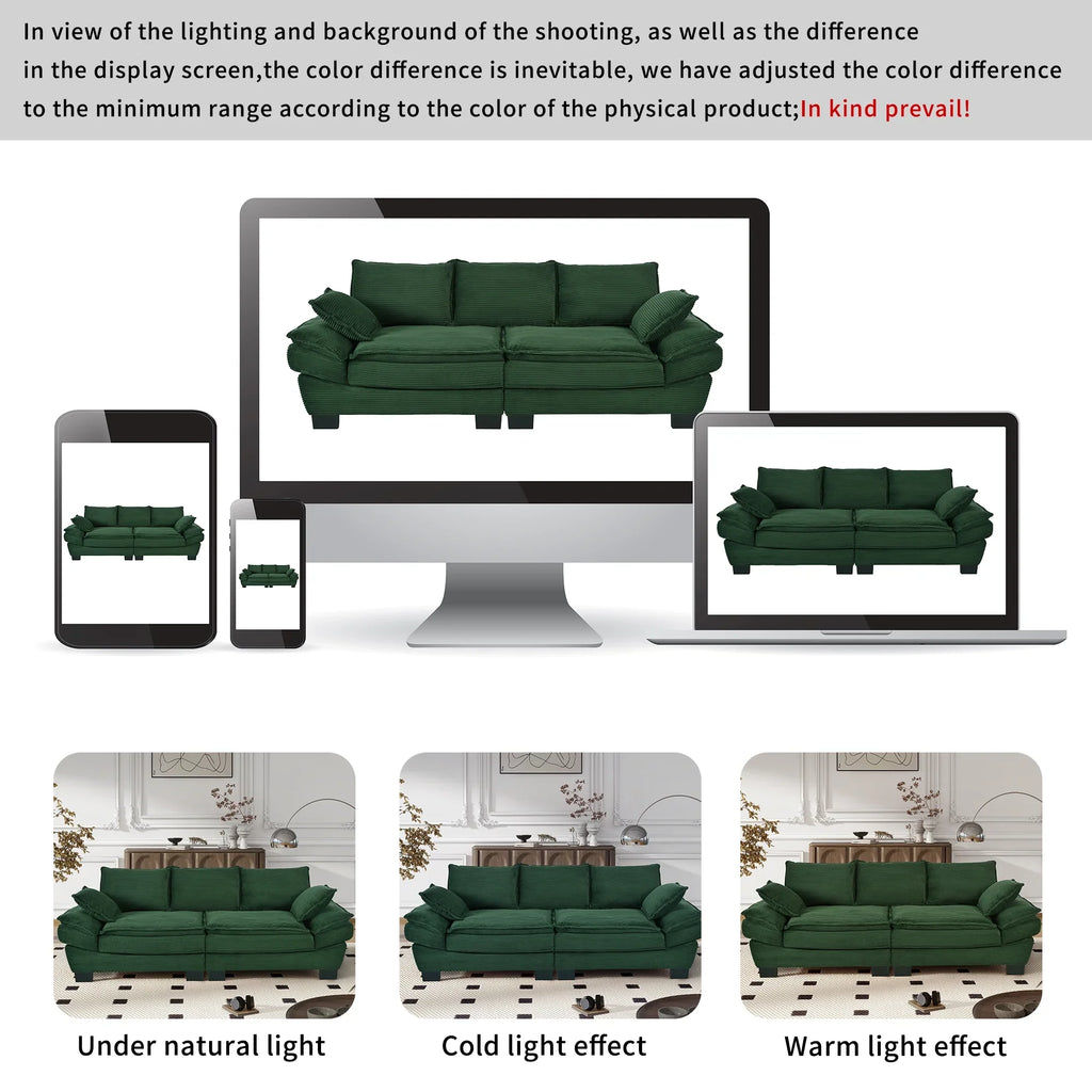 NYBOPAVIS 85.4" Corduroy Sofa, Oversized Loveseat Sofa Couch for Living Room Green