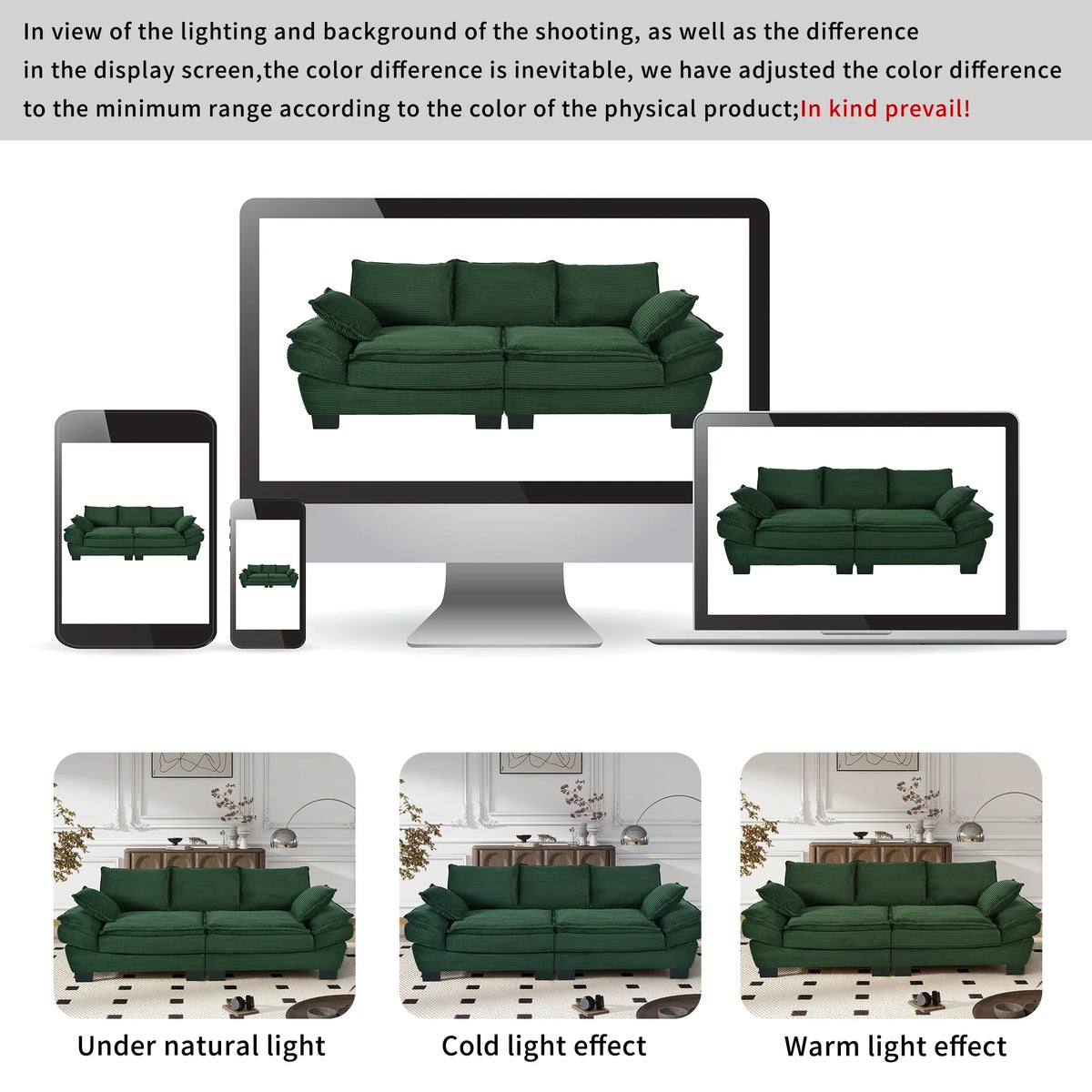 NYBOPAVIS 85.4" Corduroy Sofa, Oversized Loveseat Sofa Couch for Living Room Green