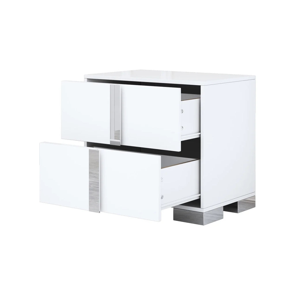 Elegant Nightstand with Metal Handle, Mirrored Bedside Table with 2 Drawers for Bedroom, Living Room, End Sofa Side Table for Living Room, Office, White