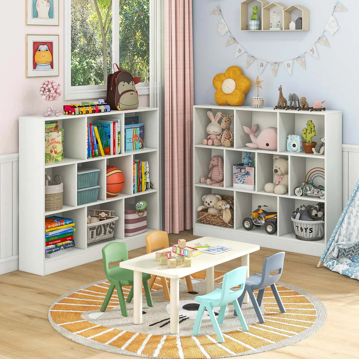 Costway 10-Cube Bookcase for Kids 41"Wooden Toy Storage Organizer for Kid’s Room White