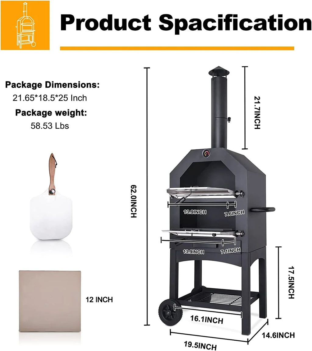 Techmilly Wood Fired Outdoor Pizza Oven, Black