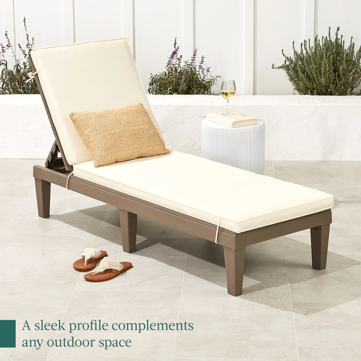 Best Choice Products Outdoor Lounge Chair, Resin Patio Chaise Lounger w/ Seat Cushion, 5 Positions - Gray/Navy