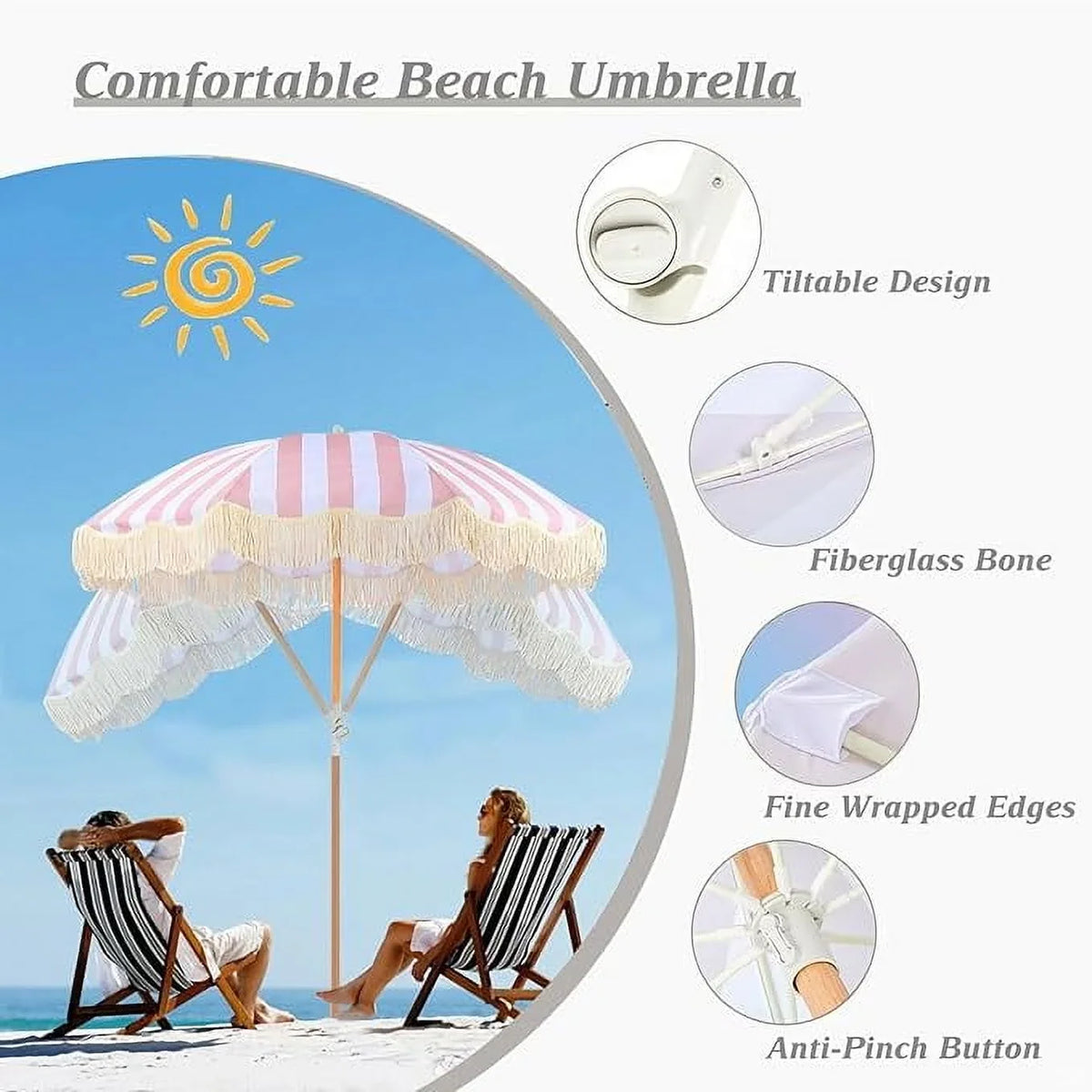 6.5' Pink Market Patio Umbrellas, Wind Resistance
