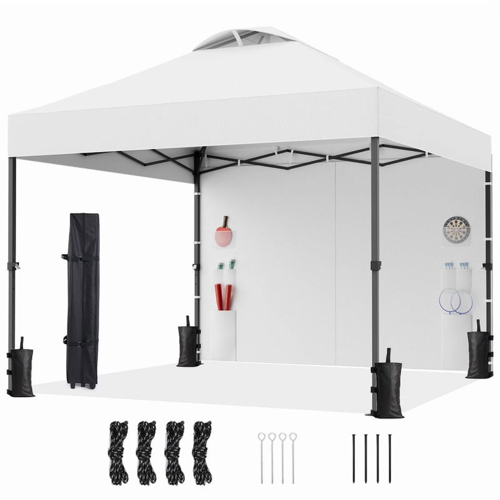 CHITOOMA 10 x 10ft Pop up Canopy Tent, Instant Outdoor Shelter Easy Portable Straight Leg Canopy Tent with Pockets Sidewall, White