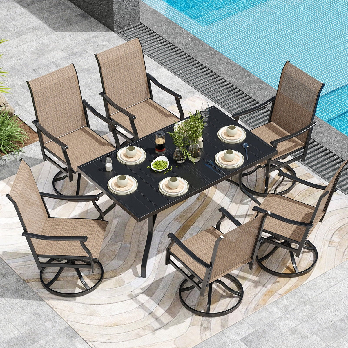 STARY Patio Dining Table 35"x35", Square Outdoor Dining Table with 1.57" Umbrella Hole for Patio Graden Backyard and Poolside