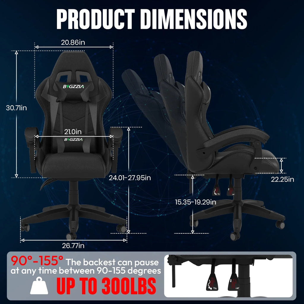 Bigzzia Gaming Chair with Heated Cushion, High Back Video Game Chairs with Pillow and Lumbar Support, Green
