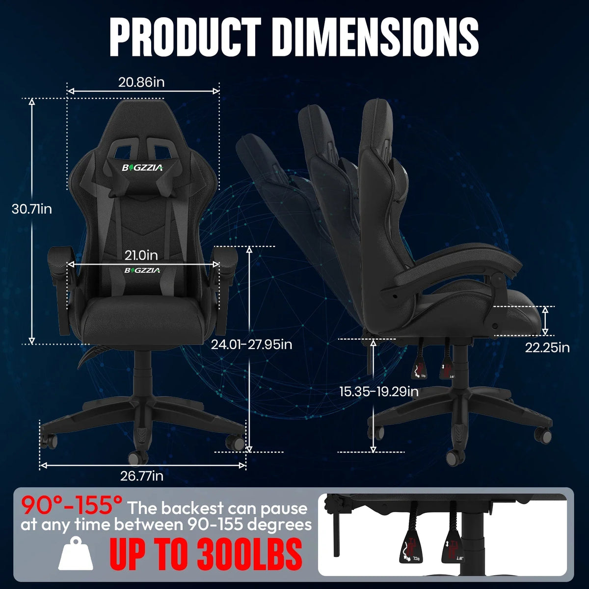 Bigzzia Gaming Chair with Heated Cushion, High Back Video Game Chairs with Pillow and Lumbar Support, Green
