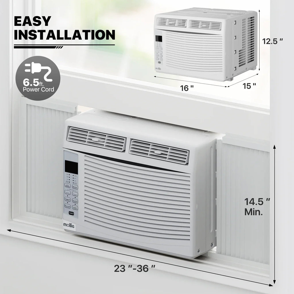 mollie 12,000 BTU 115V Window Air Conditioner, Cools Rooms up to 450 Sq.Ft., Window AC Unit with Remote Control, 24H-Timer and 3 Fan Speeds, White