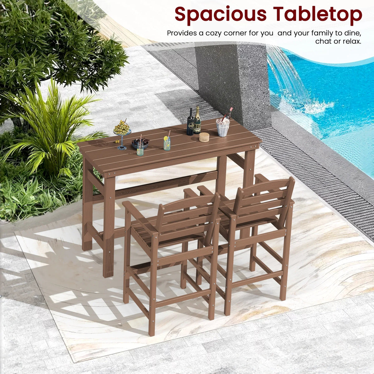 SERWALL 41" Outdoor Bar Table, HDPE All Weather Adirondack Outdoor Bar Height Table, Navy