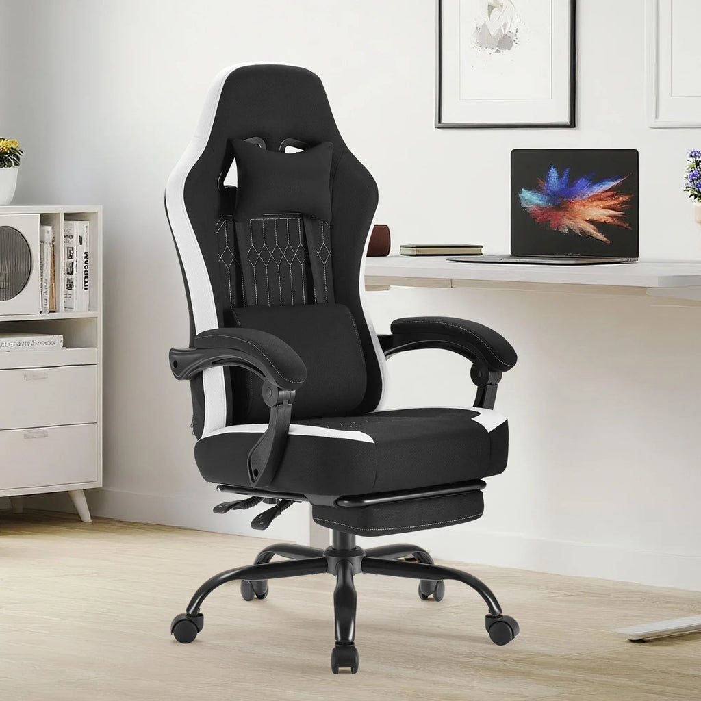 MCQ Ergonomic Swivel Gaming Chair with Headrest Lumbar Support for Home Office, Black and Grey