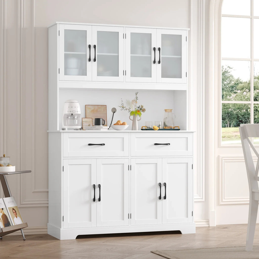 Homfa 71'' Tall 2 Drawer Kitchen Pantry Buffet Hutch, 4 Door Freestanding Cupboard Storage Cabinet, White