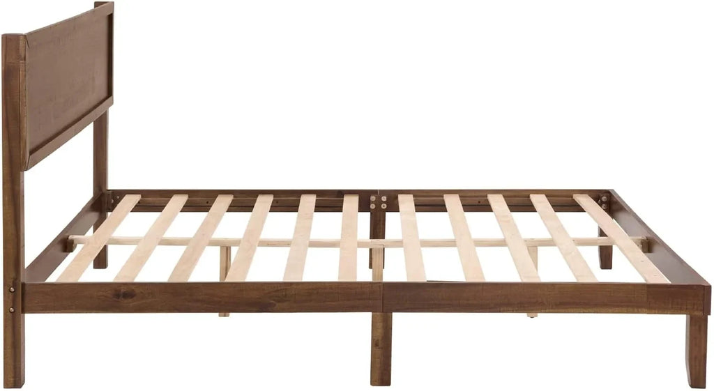 BISHE Wood King Size Bed Frame,Wooden King Platform Bed Frame with Headboard,Sturdy Rubber Modern Home Style Bed Frame for Bedroom, King