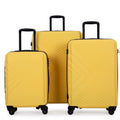 3 Piece Luggage Sets, ABS Lightweight Suitcase(20/24/28), Carry on Hard-Shell Luggage with 2 Hooks, Telescopic Handle, Spinner Wheels and TSA Lock, Yellow