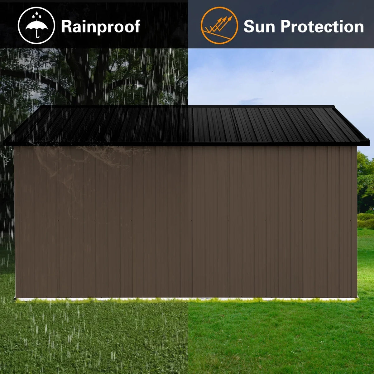 10x12 FT Outdoor Storage Shed, Metal Garden Tool Shed with Vents, Window and Bulit-in Hooks, Waterproof Organization for Home/Backyard/Garden Tools/Lawn Storage, Yellow+White