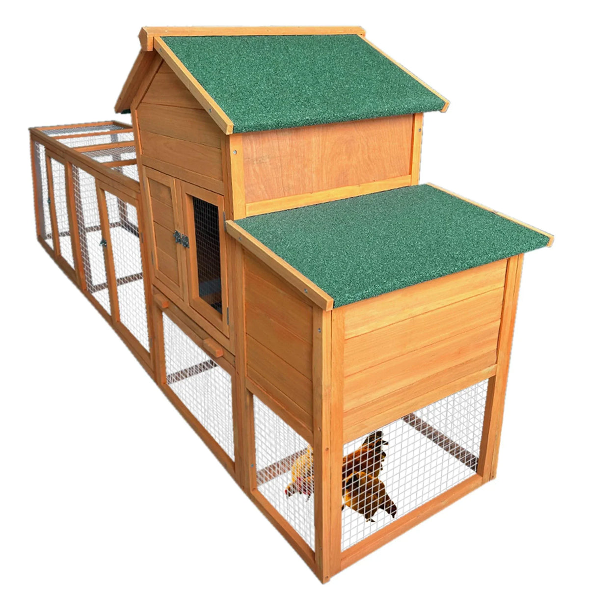 Pefilos 112" Large Outdoor Wooden Chicken Coop with Run, Slide-Out Tray, Rabbit Hutch Poultry Cage, Hen House with Nest Box, Gray