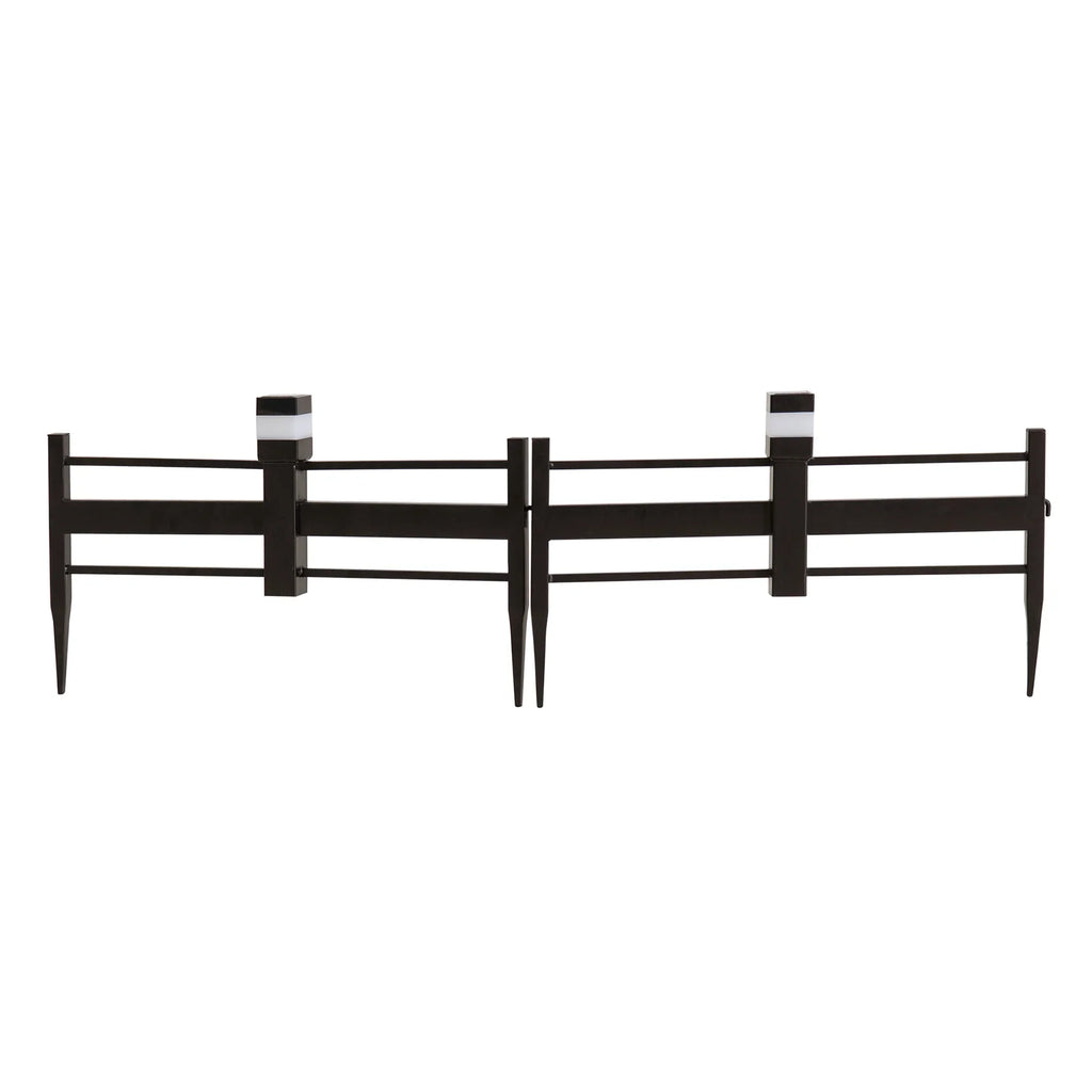 SUNJOY Garden Fence Solar Border Fencing with Waterproof LED Path Lights, Metal Strip Pattern Fence Panel Outdoor Decorative Garden Fences(5PK), Brown