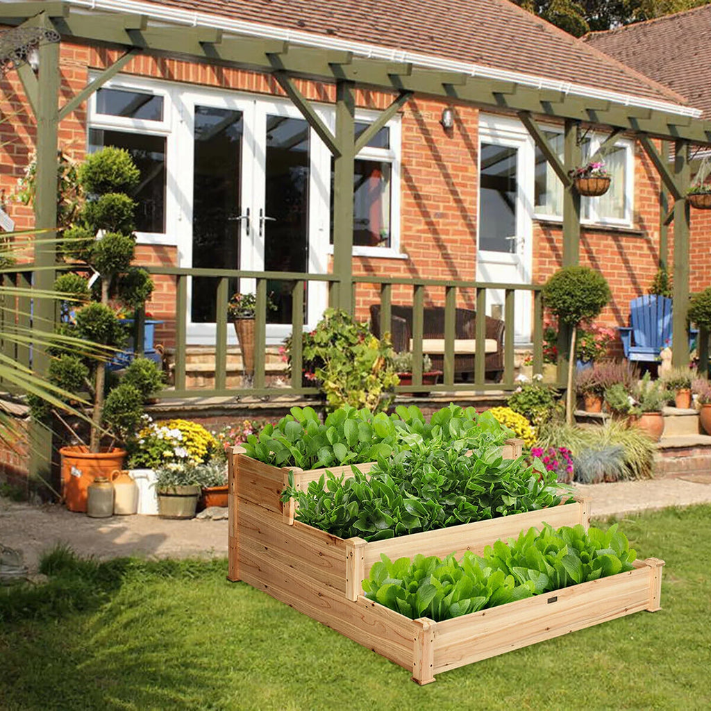 Costway 3 Tier Wooden Raised Vegetable Garden Bed Elevated Planter Kit Outdoor Gardening