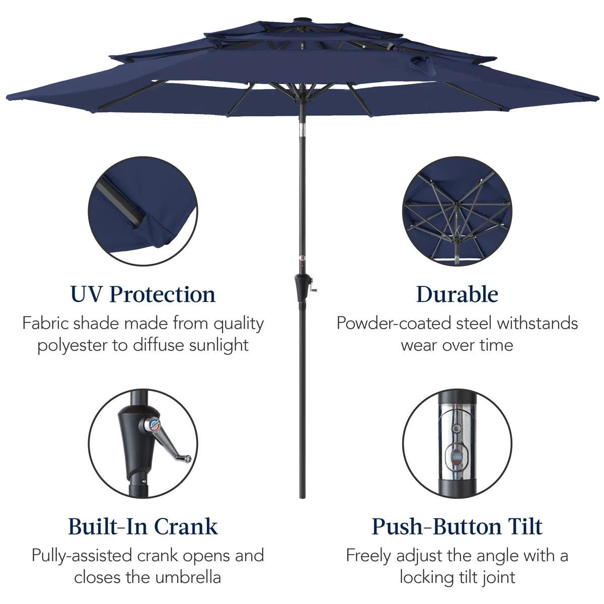 Best Choice Products 10ft 3-Tier Patio Umbrella, Market Sun Shade w/ Tilt Adjustment, Easy Crank - Red
