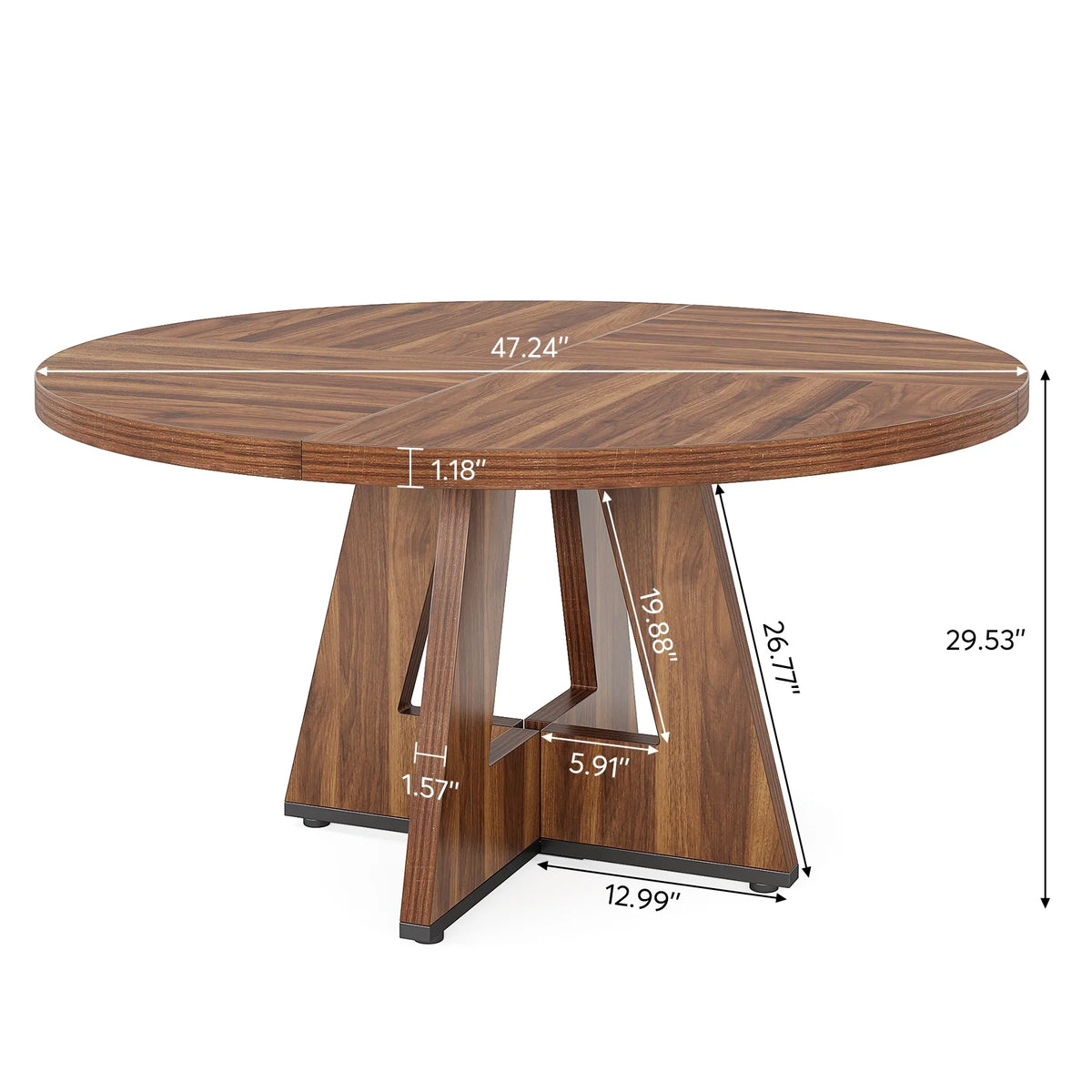 MAYEERTY Round Dining Table for 4, 47" Wood Kitchen Table Farmhouse Dinner Table