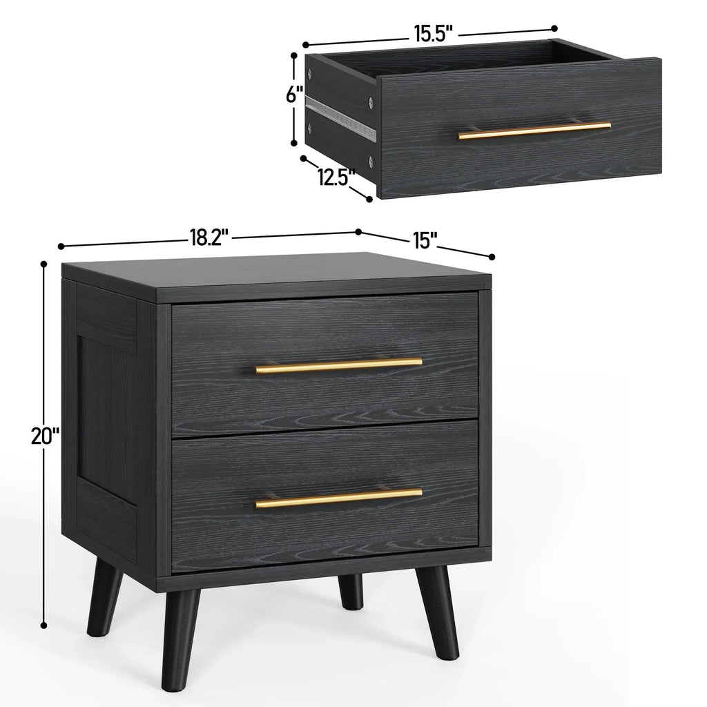 Noelse 3 Piece Bedroom Furniture Set, 6 Drawer Dresser with 2 Nightstands, Modern Wood Storage Organizer with Metal Handles for Bedroom, Living Room,Black