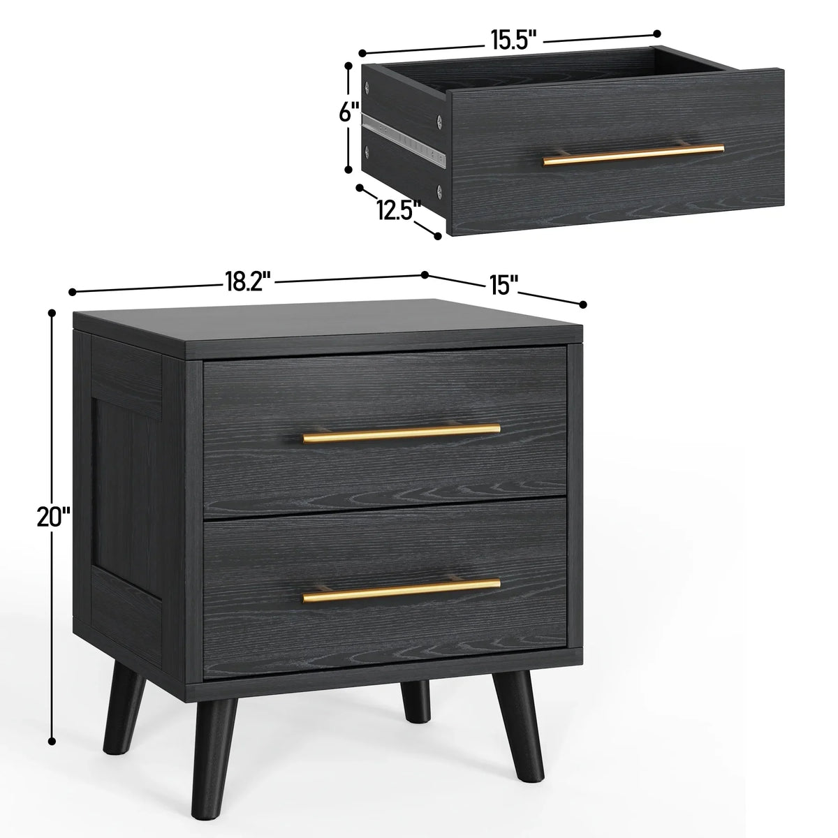 Noelse 3 Piece Bedroom Furniture Set, 6 Drawer Dresser with 2 Nightstands, Modern Wood Storage Organizer with Metal Handles for Bedroom, Living Room,Black