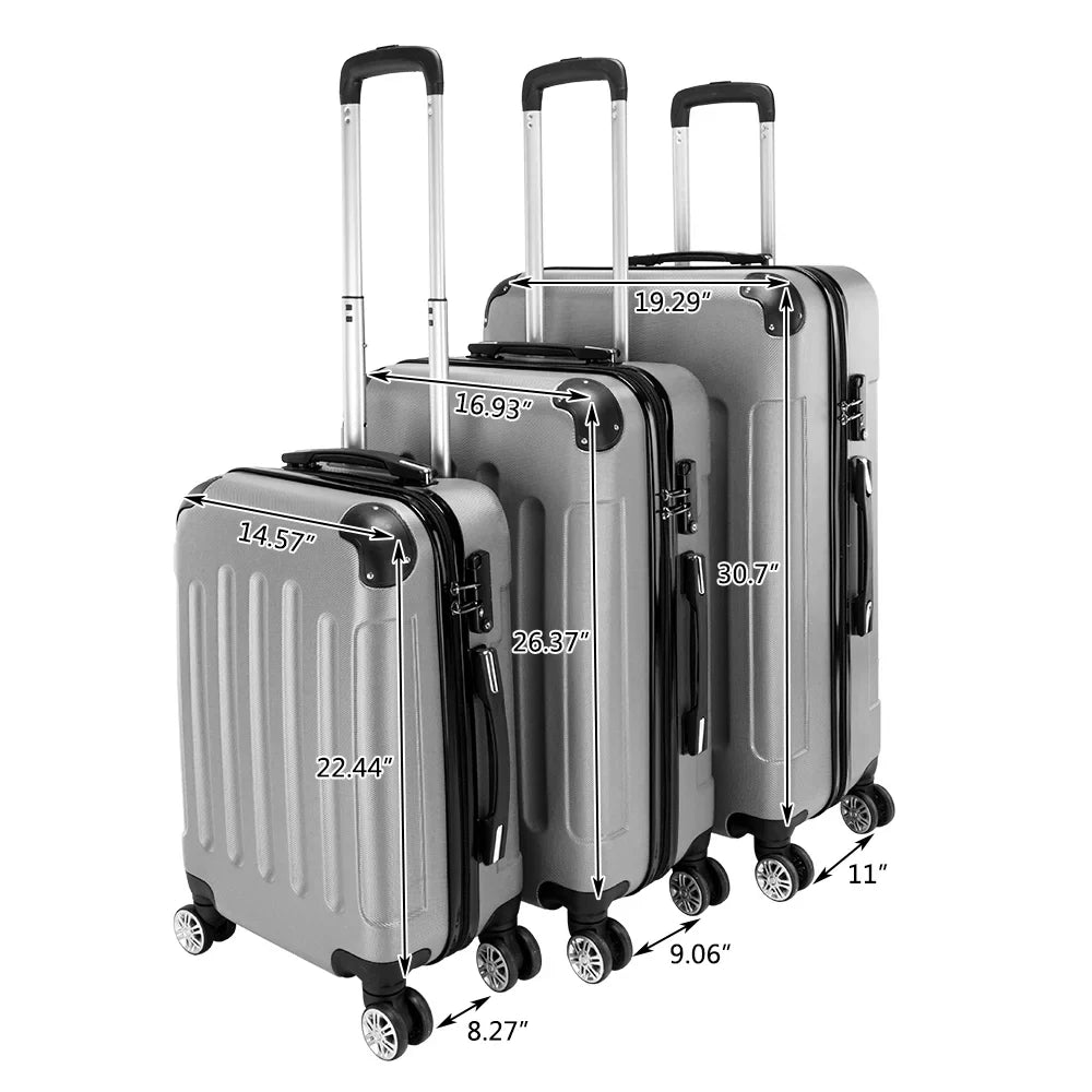 Red 3-Piece Hardshell Spinner Luggage Set (20in, 24in, 28in) - Large ABS Suitcase Set with 8 Wheels, Lightweight & Durable for Travel