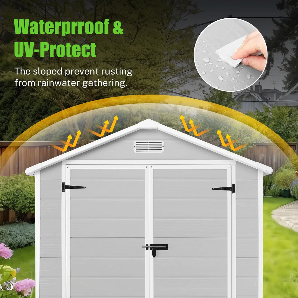 Syngar 6' x 4' Outdoor Plastic Storage Shed, Tools Storage Shed, All Weather Garden Shed with Lockable Doors, Reinforced Floor and Pitched Roof, Outdoor Storage Shed for Backyard, Patio, Lawn
