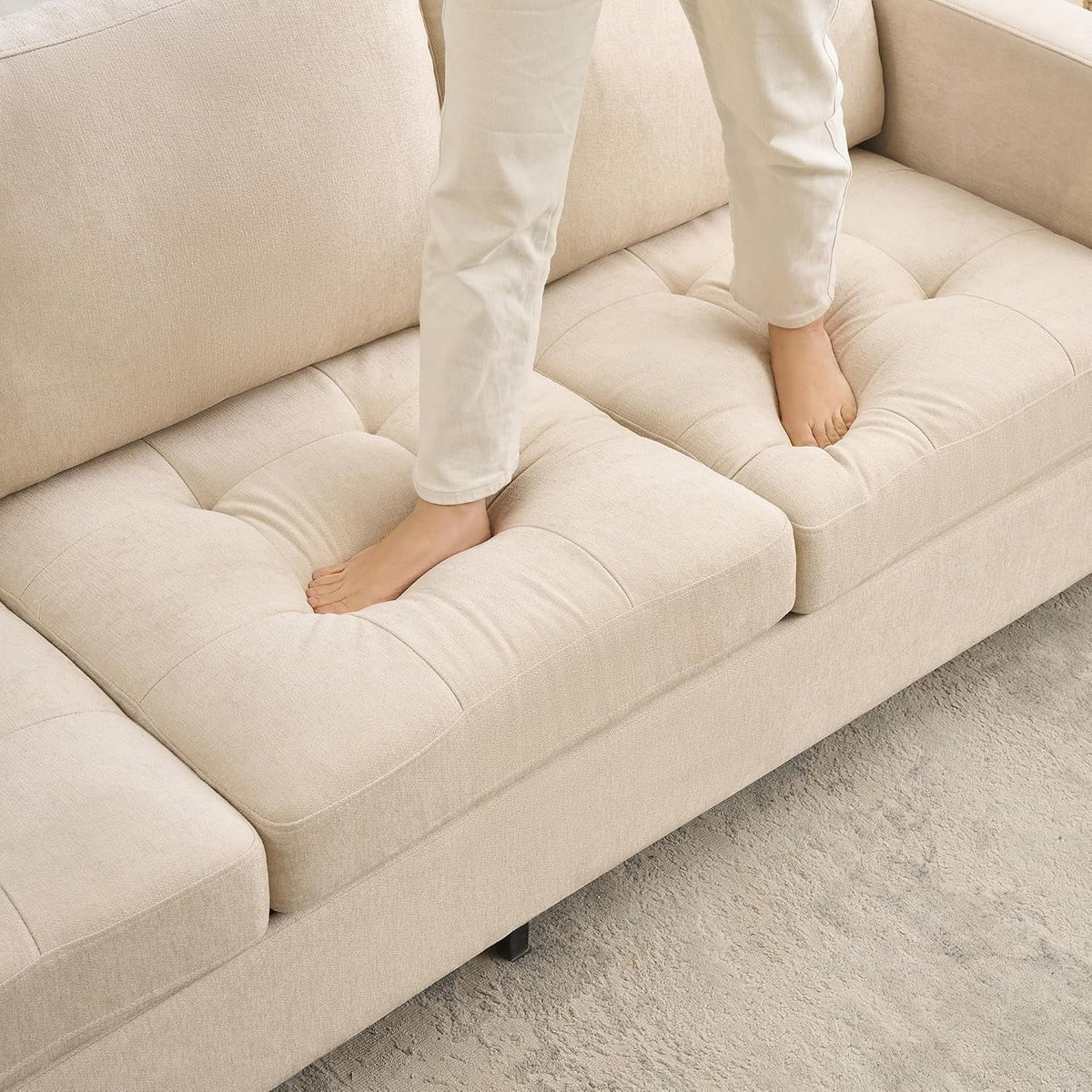 GarveeHome 3 Seat Sofa Couch, 89" Modern Sofa with Armrests, Comfy Couch Sofa with Extra Deep Seat Couches for Living Room Bedroom Apartment and Office, Chenille Beige