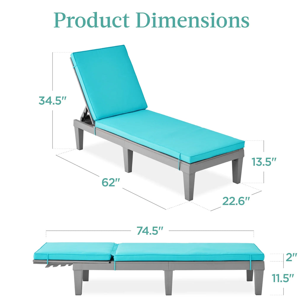Best Choice Products Outdoor Lounge Chair, Resin Patio Chaise Lounger w/ Seat Cushion, 5 Positions - Gray/Navy