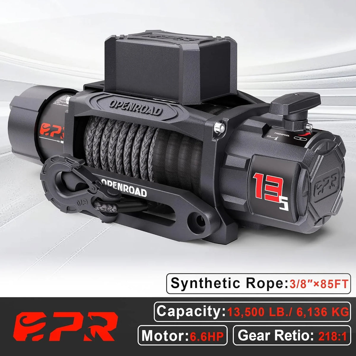 OPENROAD 13500 lb Recovery Winch with Synthetic Rope, 2 Wireless Controllers �C 12V Electric, IP68 Waterproof, Compatible with Jeep, SUV, Truck and Trailer - Panther Series 3S.