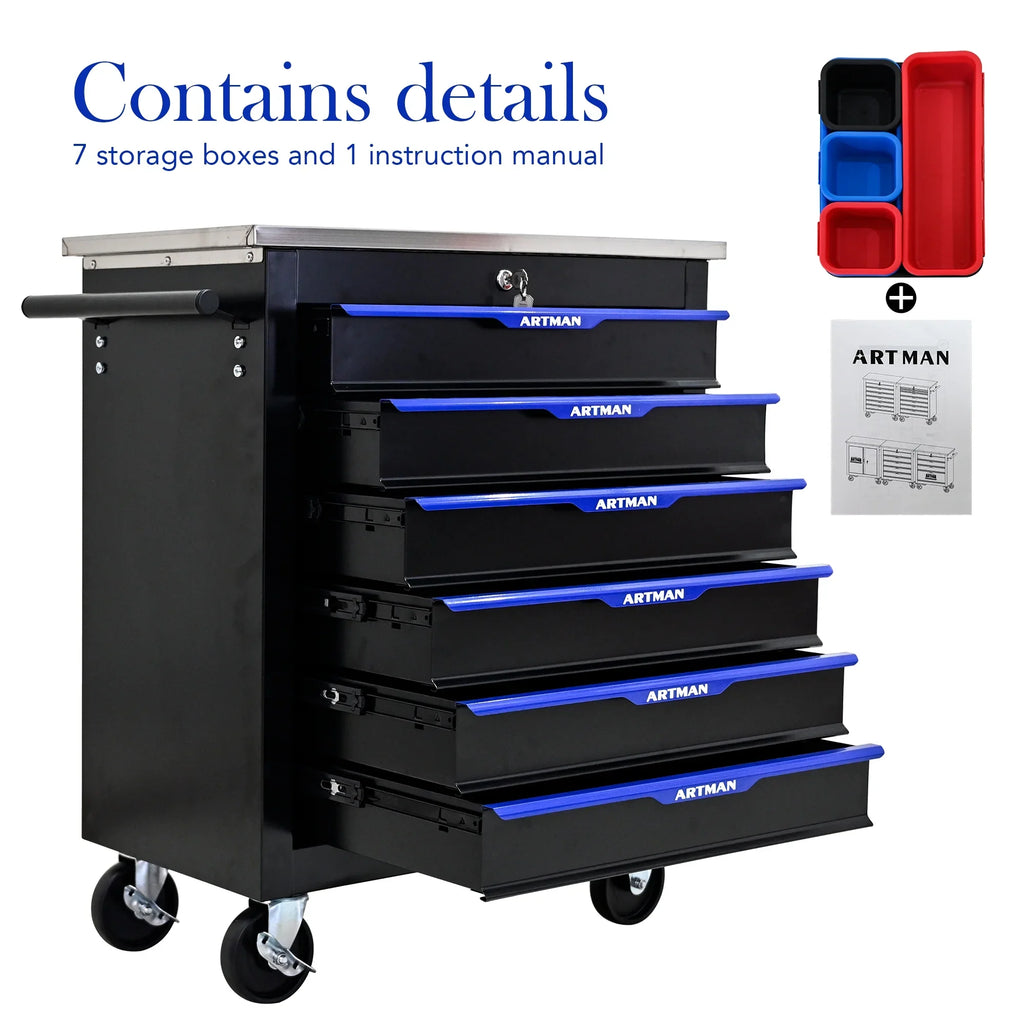 ARTMAN 6-Drawer Tool Storage Chest with Lockable Wheel,6 Drawer Tool Storage Cabinet for Garage, Warehouse, Repair Shop