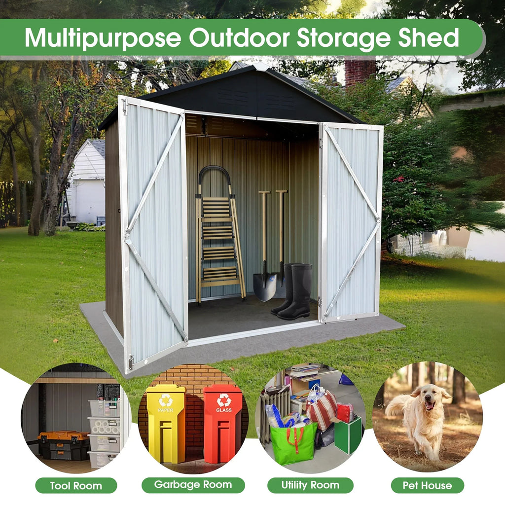 Aukfa Outdoor Storage Shed, 5 X 4 FT Metal Garden Shed, Waterproof Tool Shed for Backyard Patio, Brown