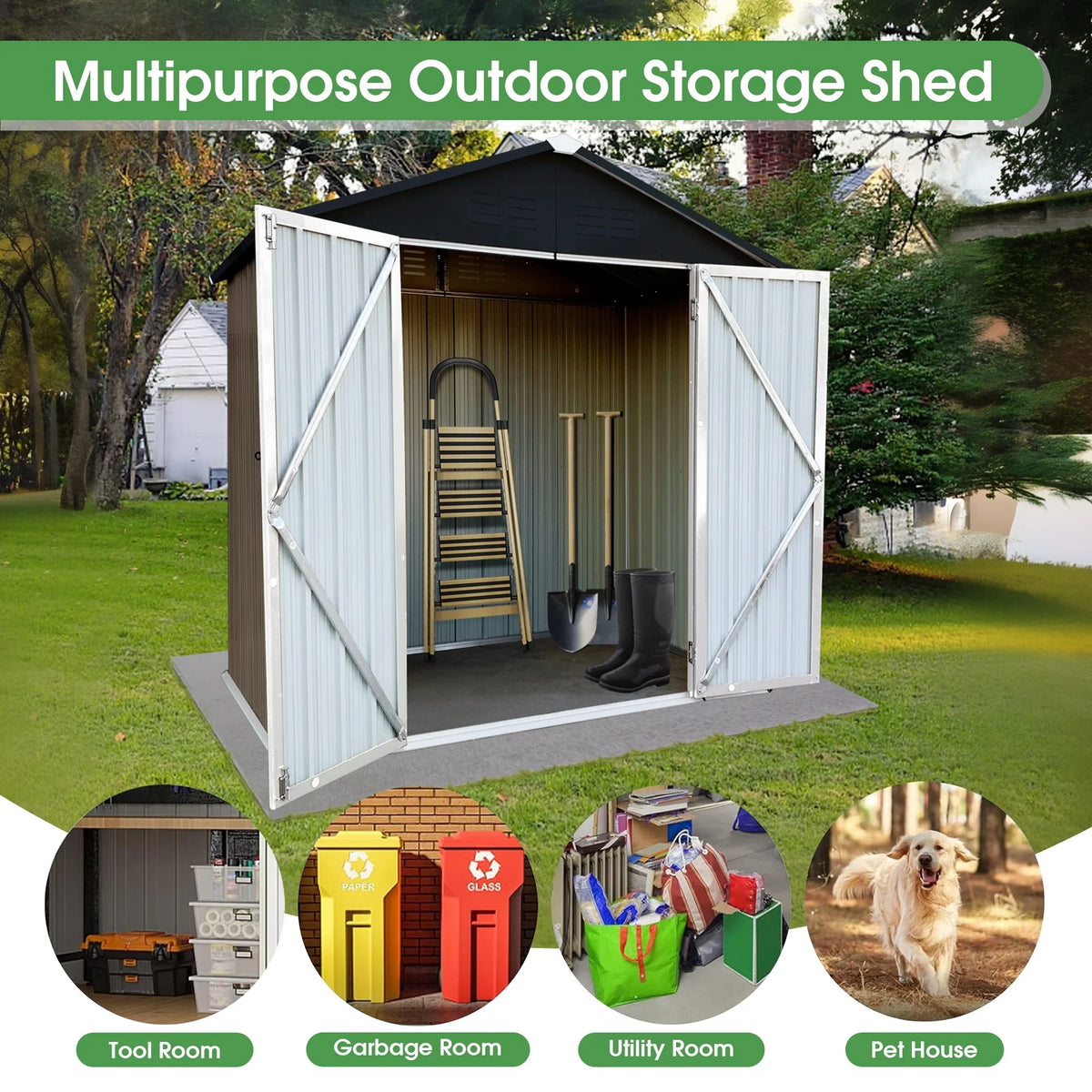 Aukfa Outdoor Storage Shed, 5 X 4 FT Metal Garden Shed, Waterproof Tool Shed for Backyard Patio, Brown