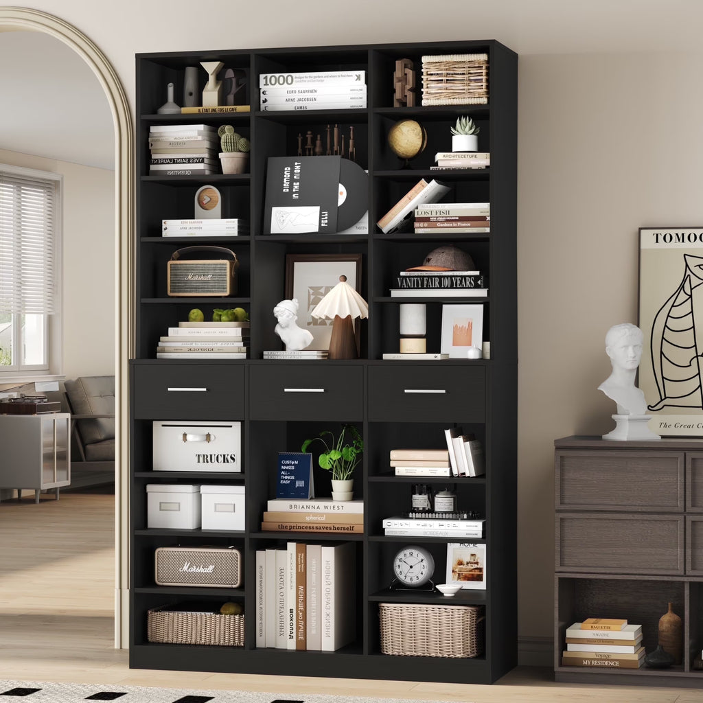 Homfa 75-Inch Bookshelf and Bookcase with 3 Drawers, Wooden Storage Book Shelf with Adjustable Shelves For Living Room, Home Office, White