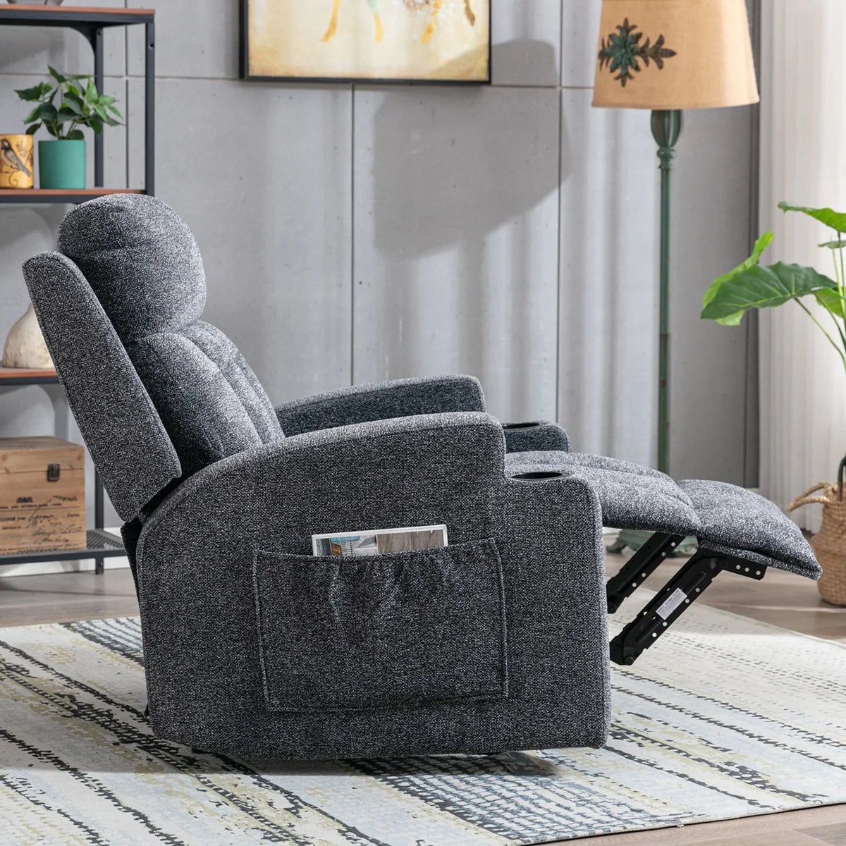 Bonzy Home Heated Manual Massage Recliner with Cup Holder Padded Breathable Fabric Recliner, Home Theater Seating"Navy