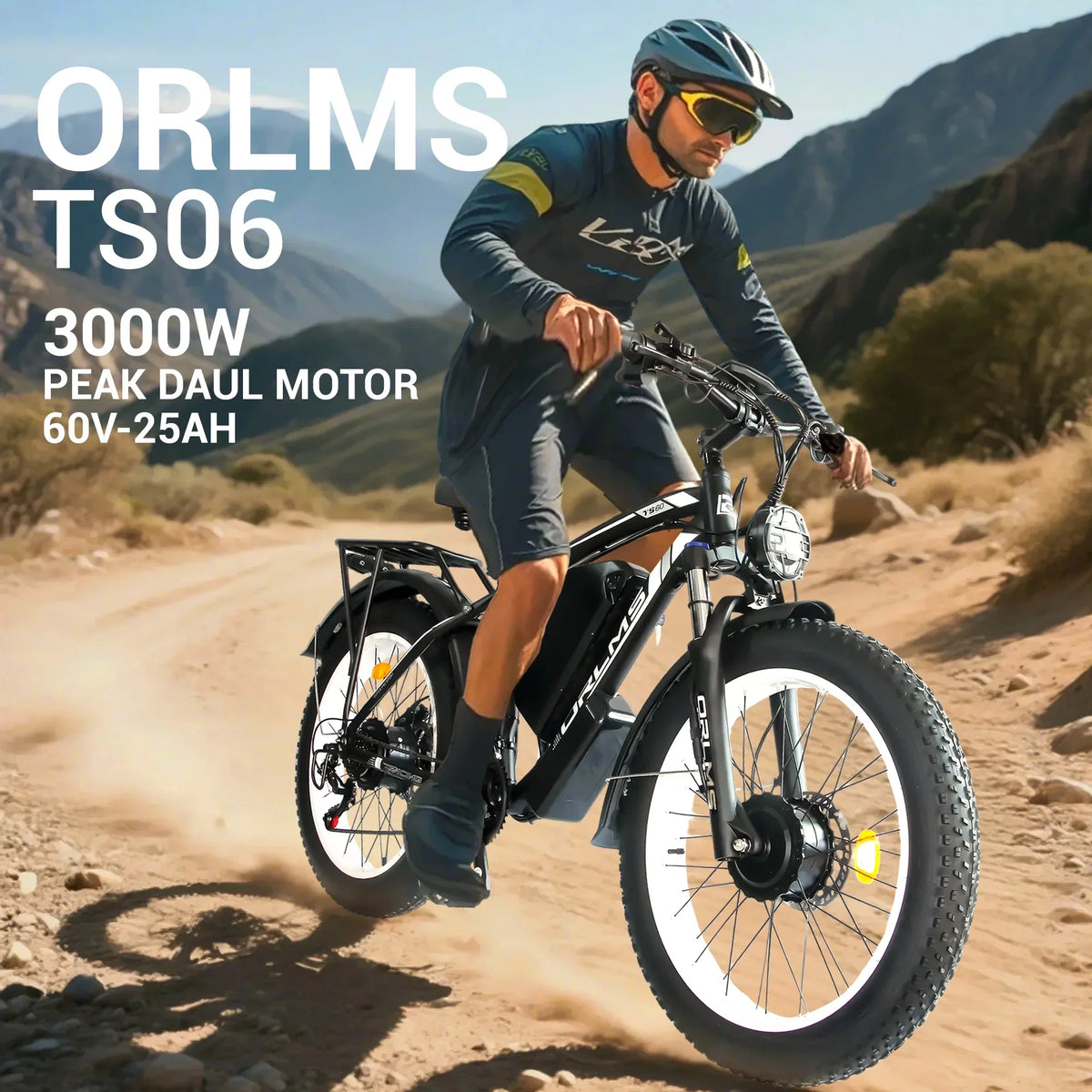 Peak 5000W-Electric-Bike for Adults-Men, Dual-Motor-Ebike 50MPH-Hunting-Ebike, 60V 25AH Long Range Dirtbike, 26" x 4.0 Fat-Tire-Electric-Bicycle,AWD 21-Speed Mountain Bike for Off-Road Snow Sand