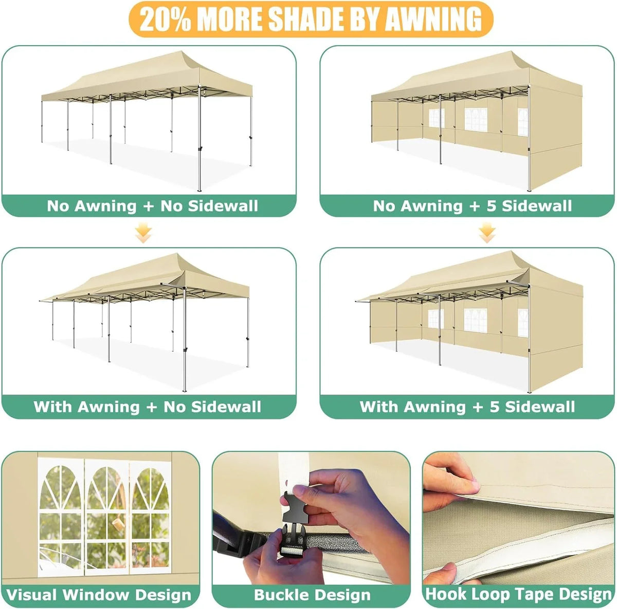 SANOPY 10x20 FT Pop Up Canopy Tent with Awning,Heavy Duty Canopy UPF 50+ All Season Wind Waterproof Commercial Outdoor Street Vendors Party Tents for Parties Canopy with Roller Bag