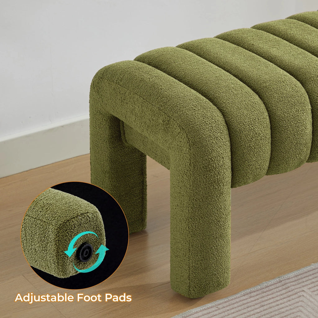 Zesthouse 63" End of Bed Bench, Linen Tufted Upholstered Ottoman Bench with Padded Seat and Solid Wood Leg, Modern Entryway Bench for Bedroom, Living Room, Beige