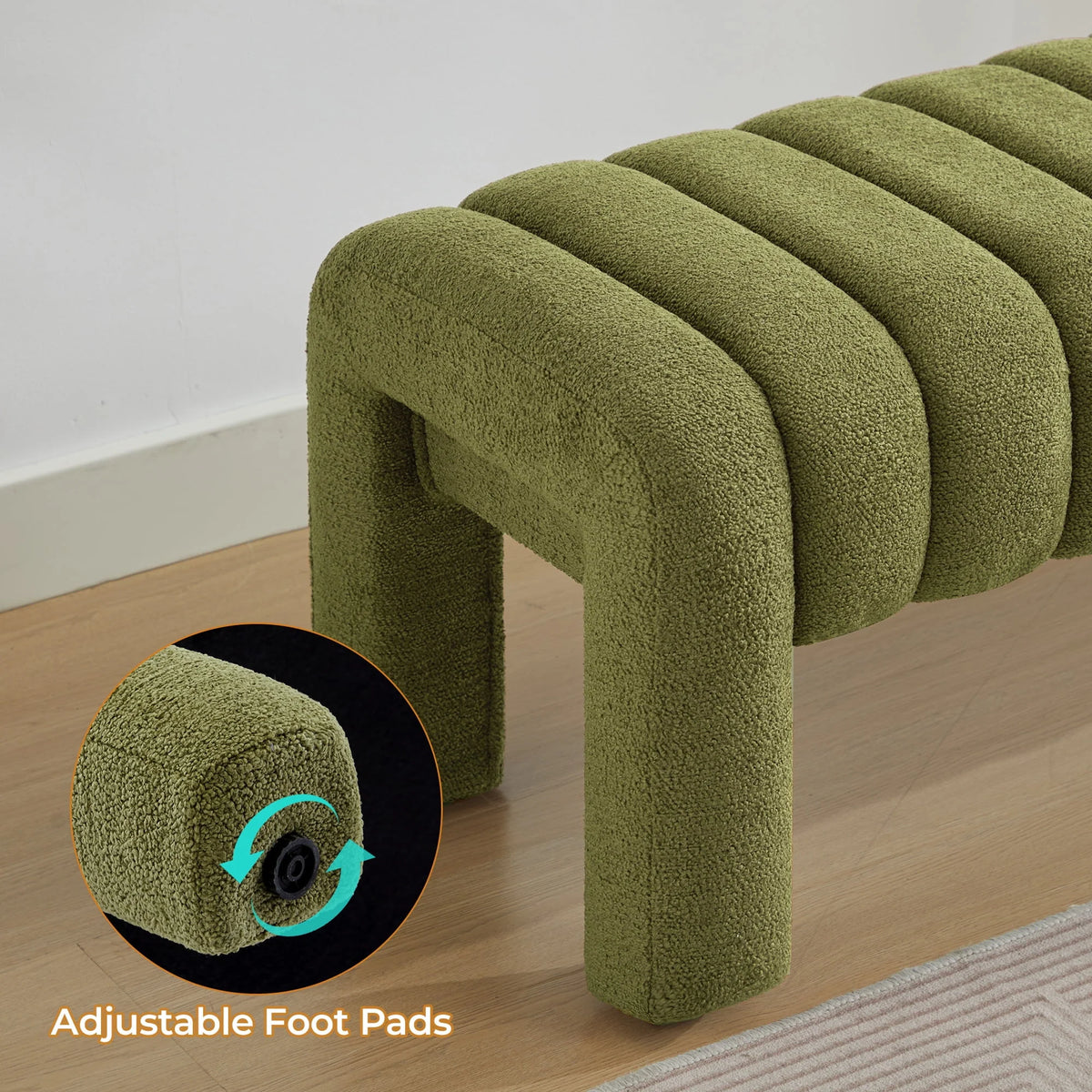 Zesthouse 63" End of Bed Bench, Linen Tufted Upholstered Ottoman Bench with Padded Seat and Solid Wood Leg, Modern Entryway Bench for Bedroom, Living Room, Beige