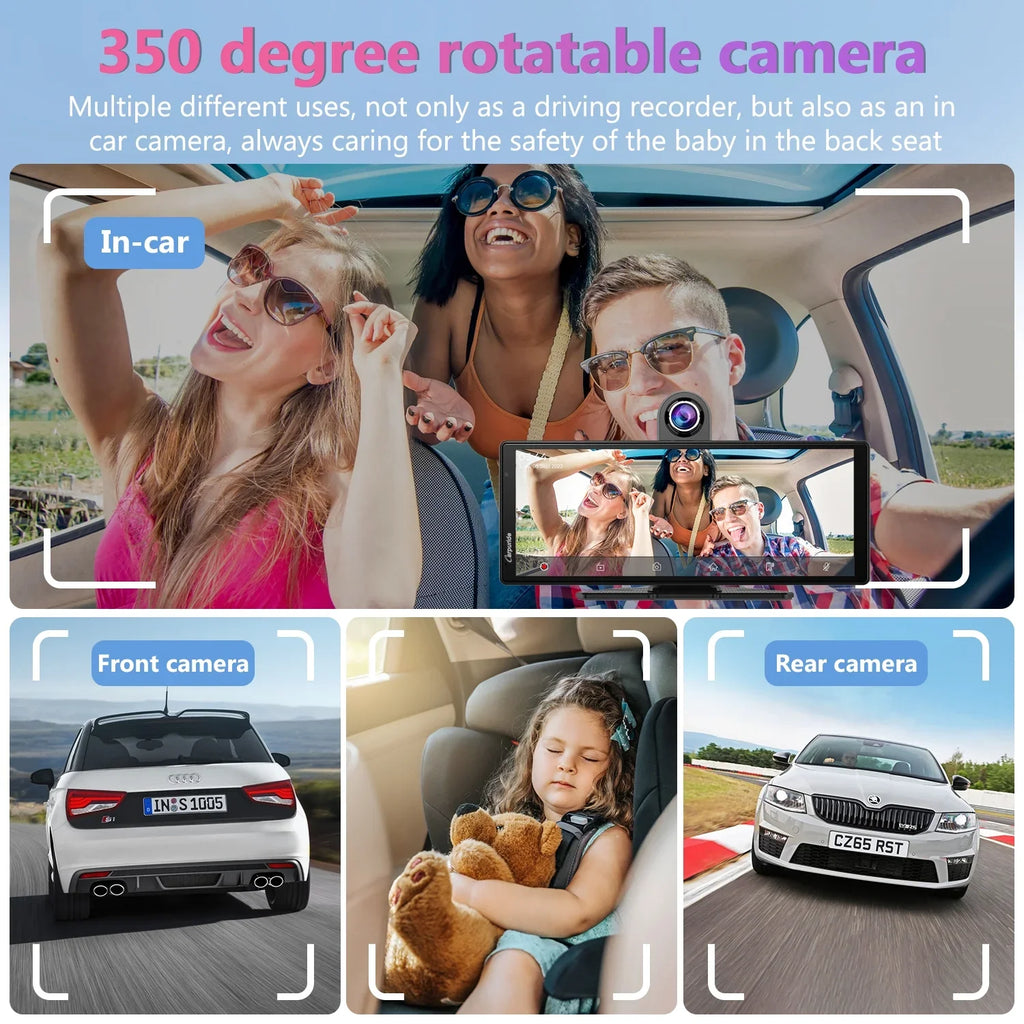 Carpuride Wireless Carplay Android Auto with 4K Front Dash Cam 1080P Rear Cam,10.26" HD IPS Touch