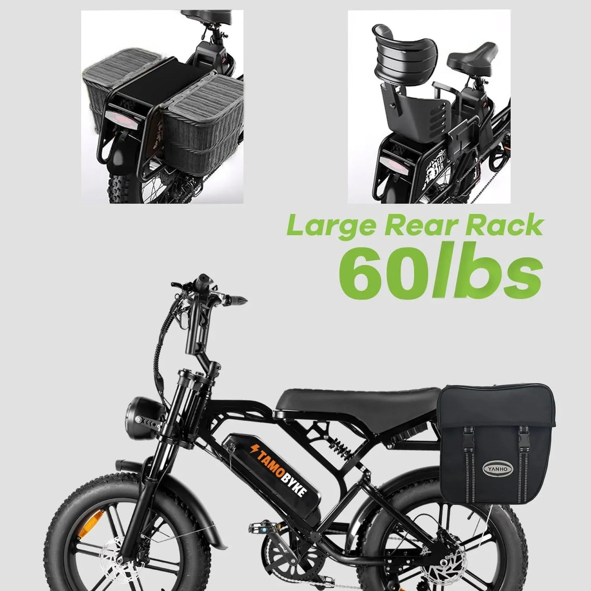 Tamobyke Electric Bike for Adults,Peak 1500W 28mph Mountain Ebike,48V 15.6AH 20" Fat Tire Electric Bicycle Full Suspension UL2849