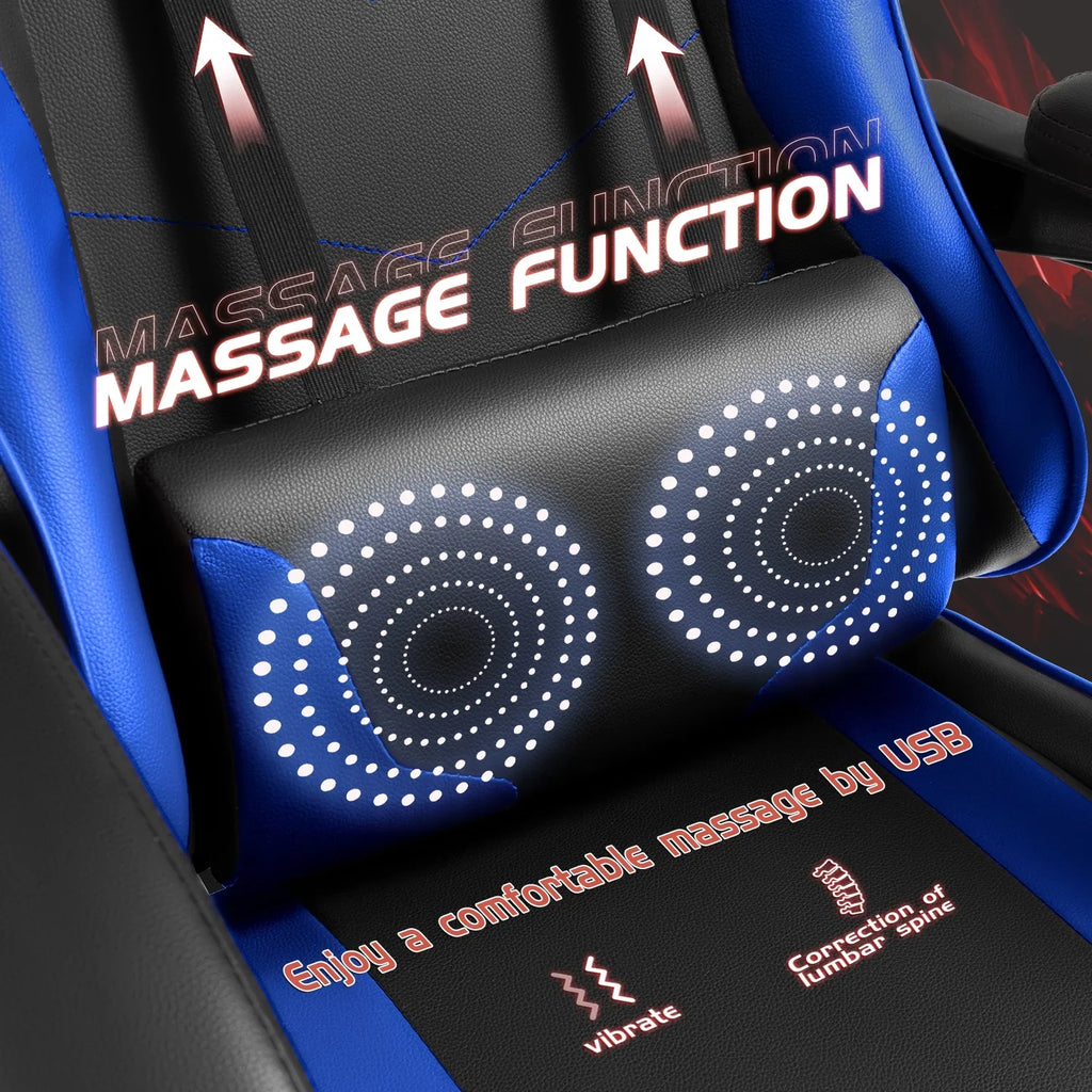 Lacoo PU Leather Gaming Chair Massage Ergonomic Gamer Chair Height Adjustable Computer Chair with Footrest & Lumbar Support, White