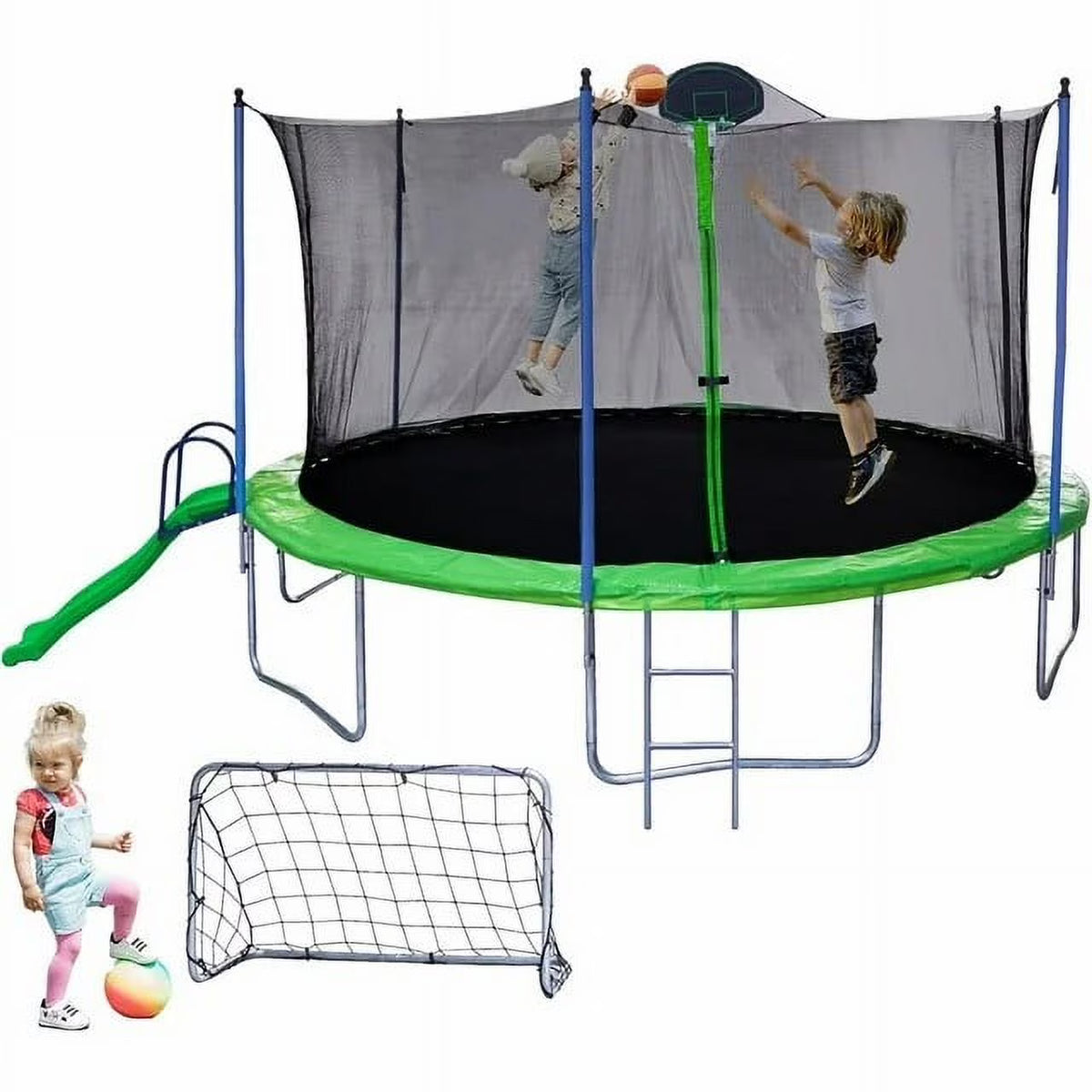SOGES 12ft Trampolines with Slide and Swing, Basketball Hoop, 4�C7 Kids