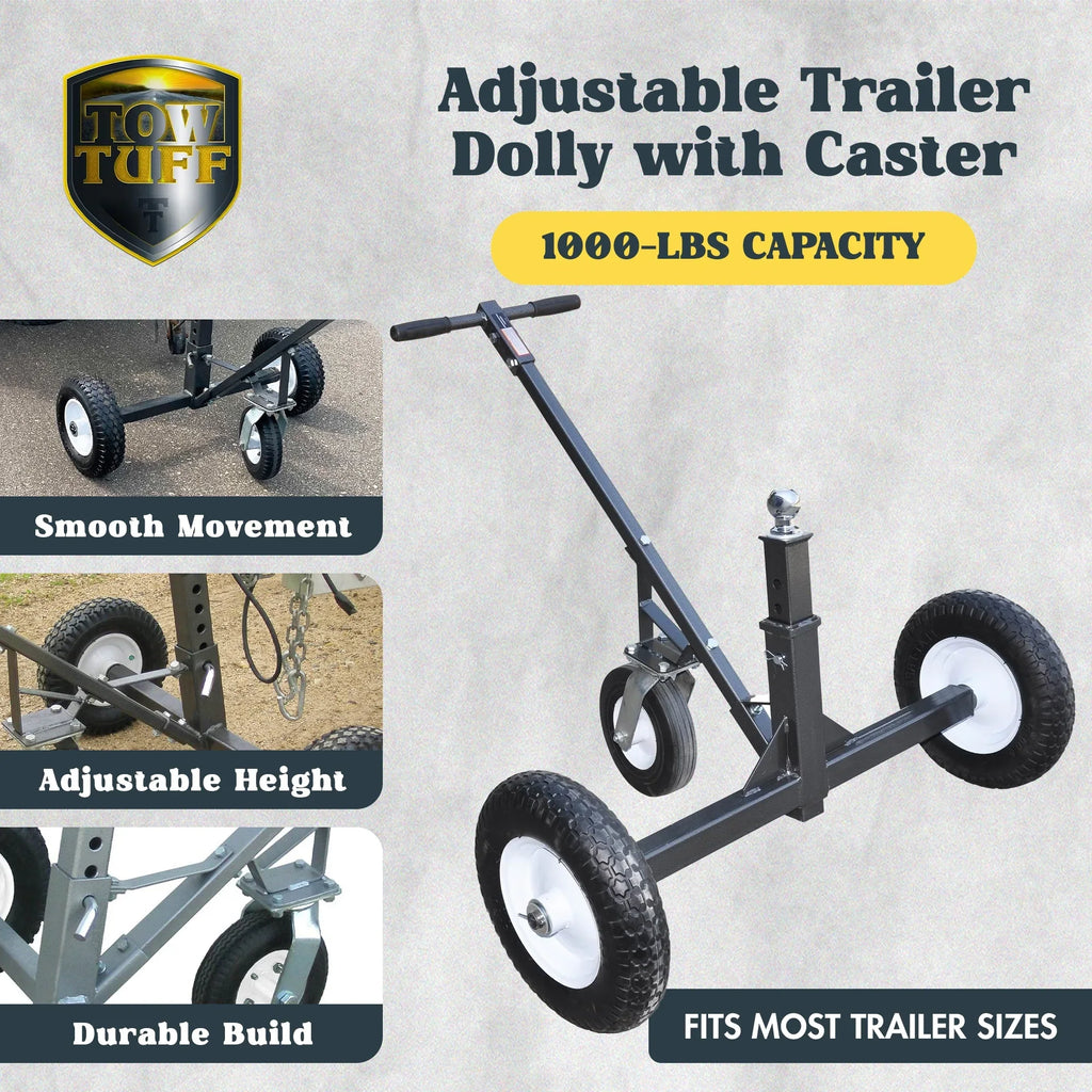 Tow Tuff Adjustable Heavy Duty 800 Pound Capacity Portable Trailer Dolly