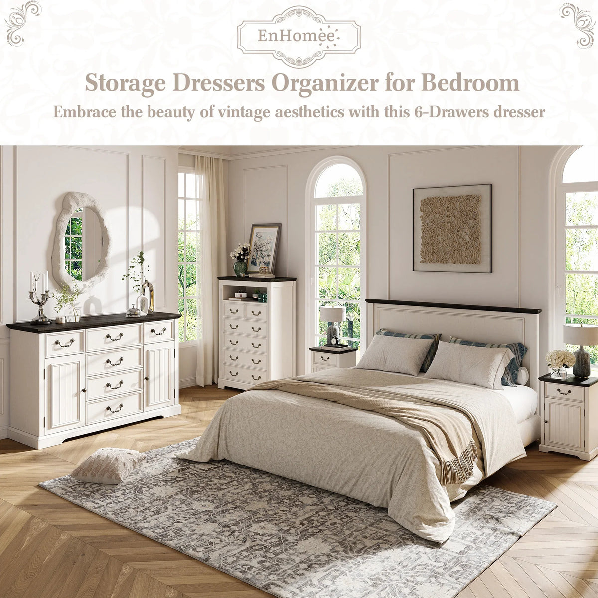 EnHomee Wood Dresser for Bedroom 9 Drawer Dressers&Chest of Drawers 63"L x 15.7"W x 31.5"H,Brown