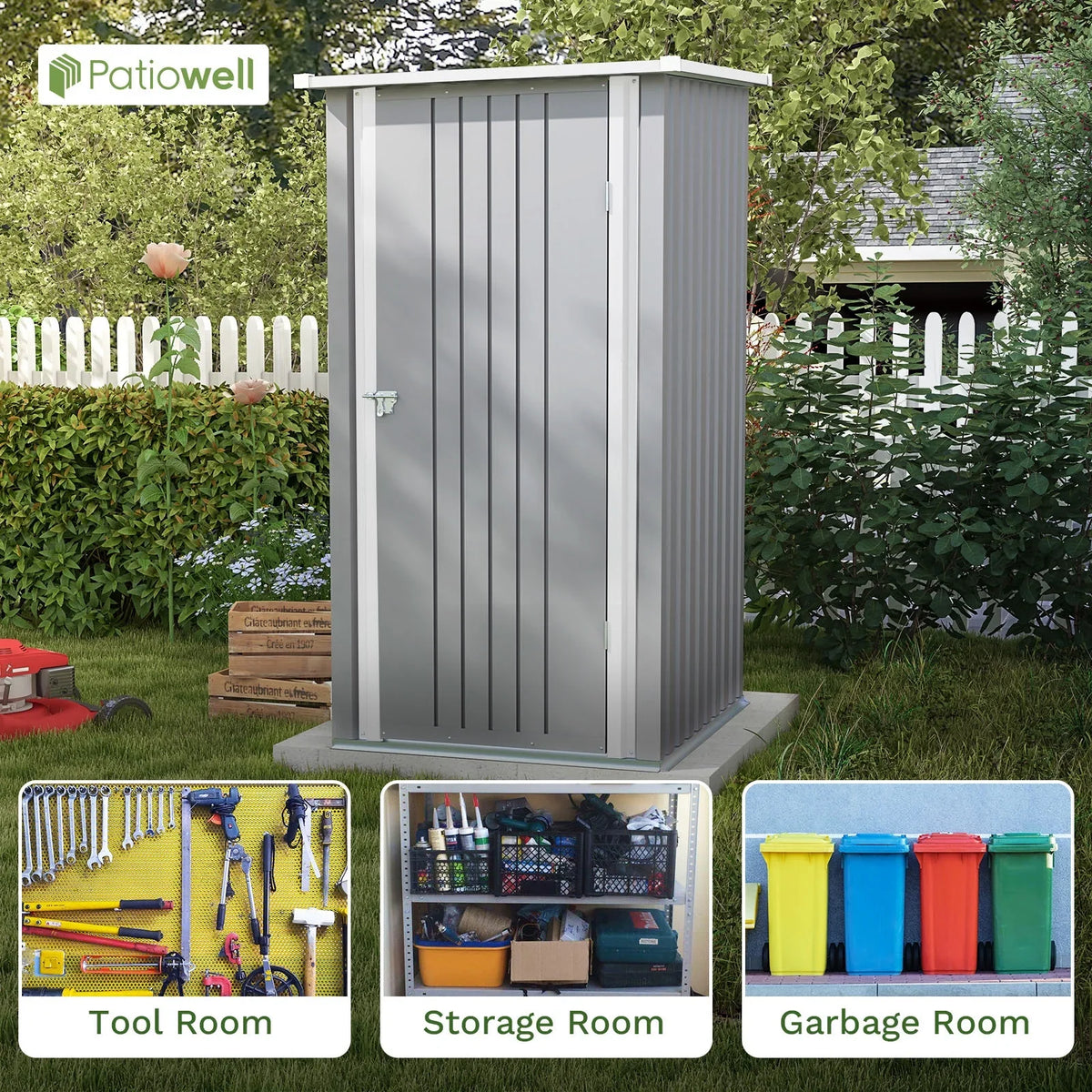 Patiowell 3"3FT Metal Outdoor Storage Shed with Sloping Roof and Single Lockable Door, Black